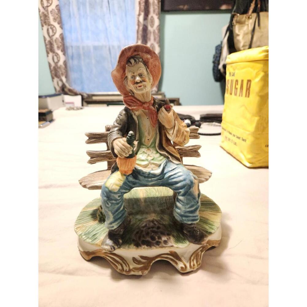 Rare Vintage Drunken Oldman On Bench Figurine